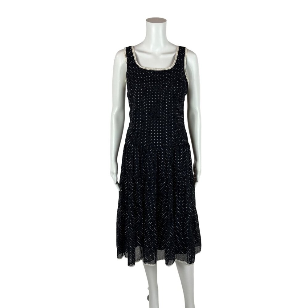 Vintage 80s Prairie Dress Women's Extra Small Black White Dotted Swiss Tiered - Picture 2 of 11